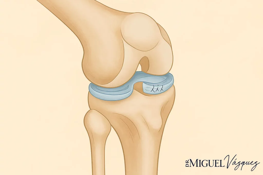 Imagen de una sutura de menisco interno en rodilla